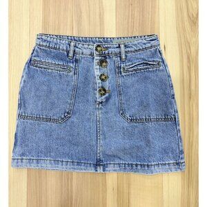 Renuar We Love Denim Button-Front Mini Skirt Sz 36 Light Wash Casual Style 4